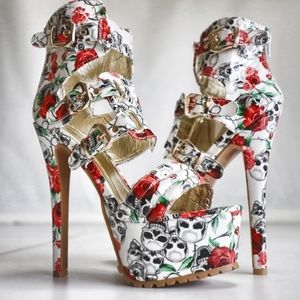 ISO Ami Clubwear miley-04 platform sandals with rose and skull print